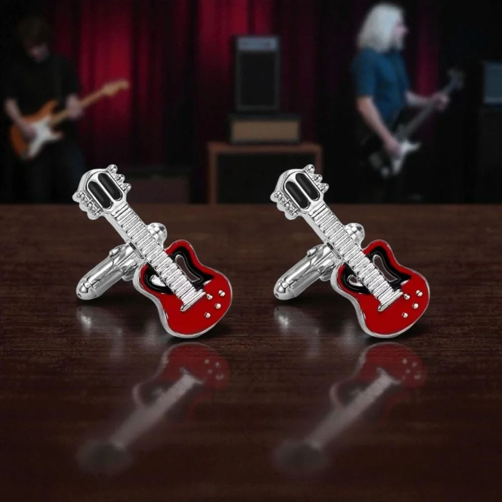 Red Guitar Cufflinks - Musical Cuff Links
